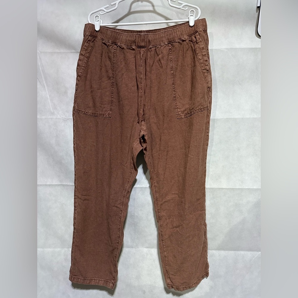 Anthropologie Linen Pants Pilcro Drawstring Pull On Pants Rust Brown Straight XL